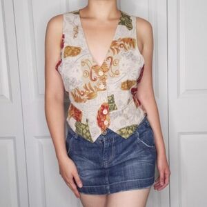 Tapestry Vintage Pattern Button Up Silk Vest